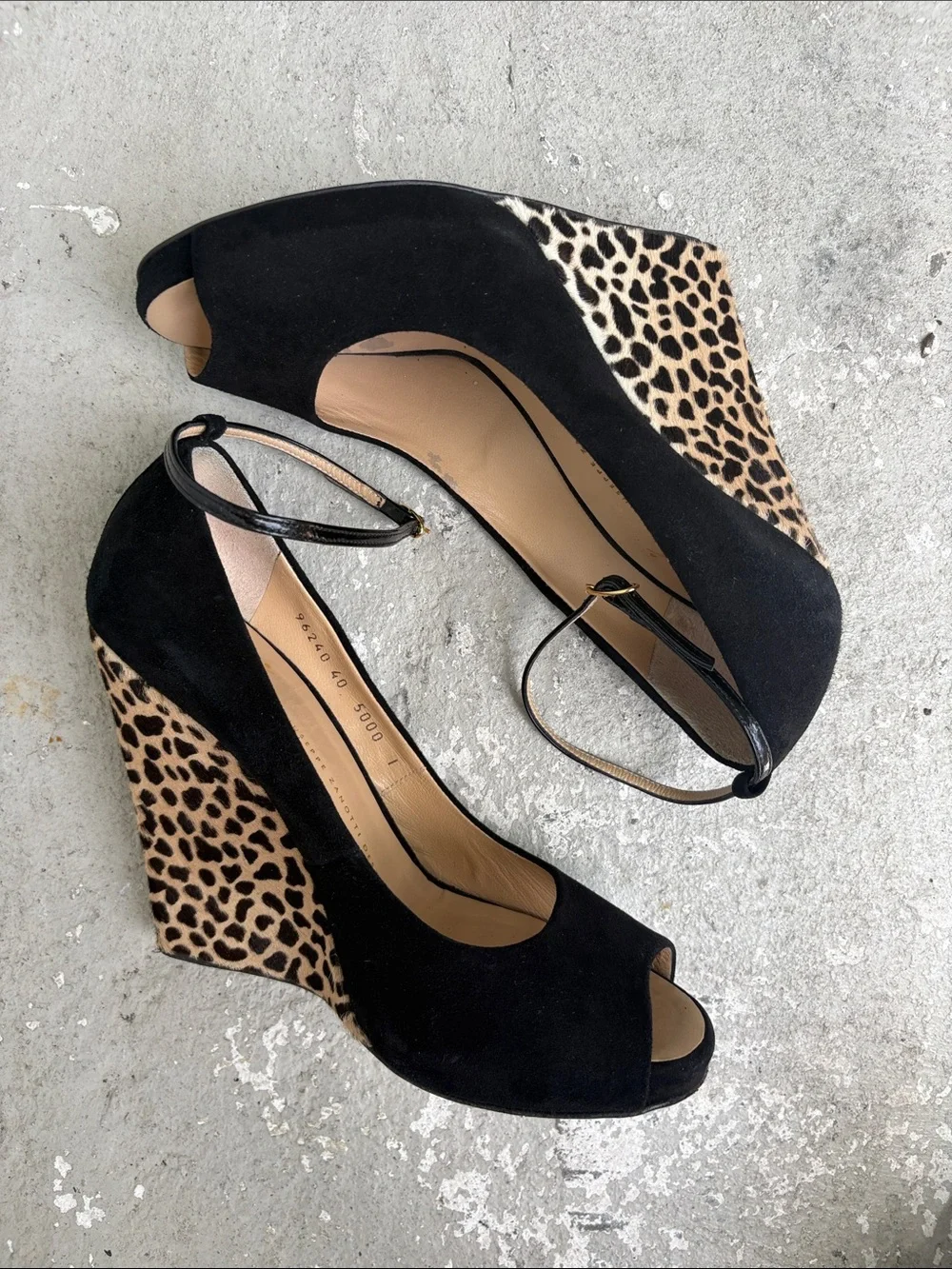 Giuseppe Zanotti suede and pony hair leopard wedges